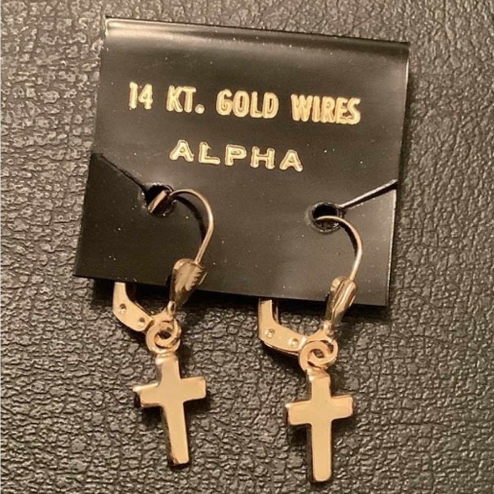 NEW 14 KARAT Gold Wires Latin Cross Earrings Vintage